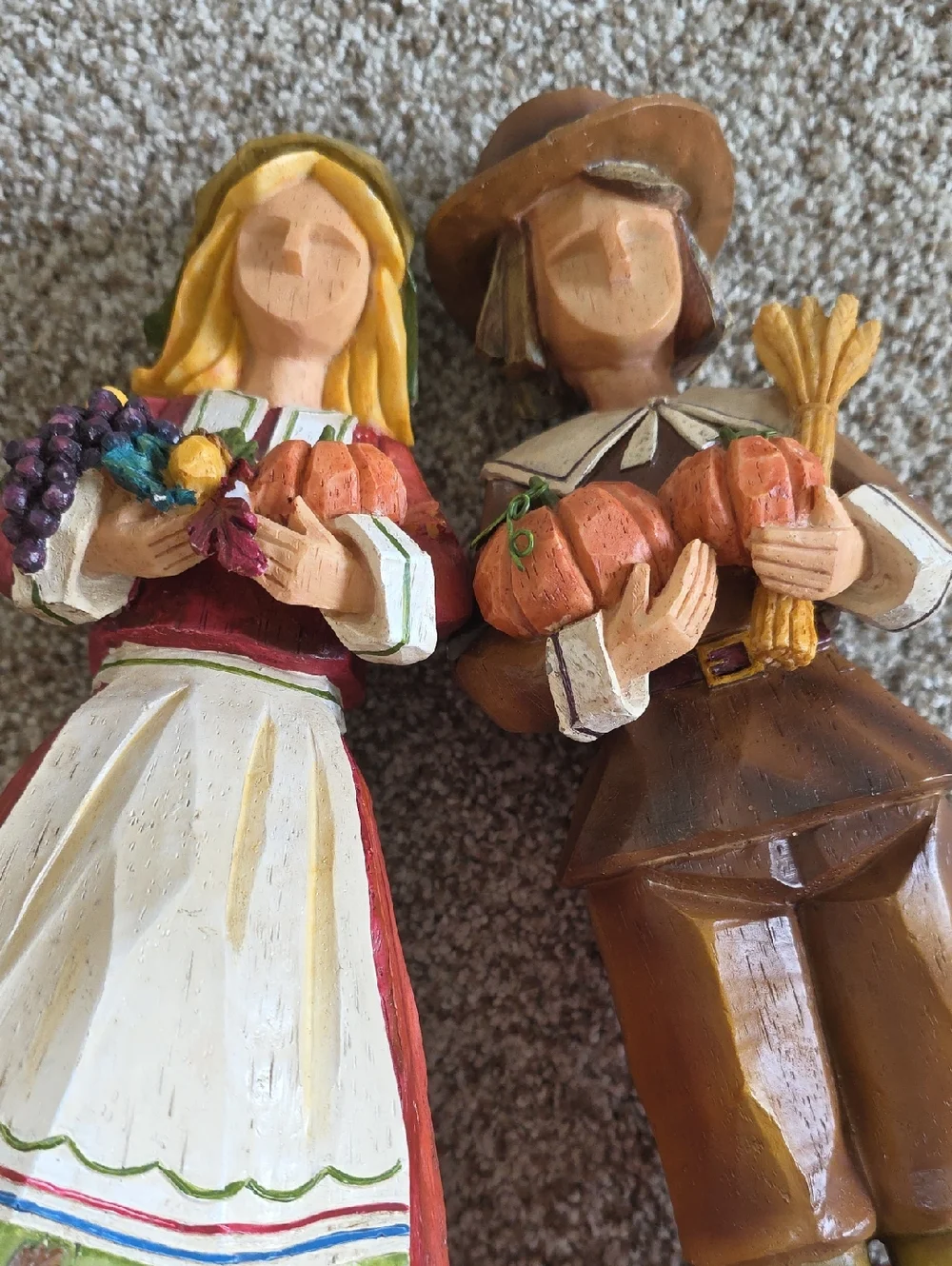 Vintage Set of 2 Pacific Rim Cubist THANKSGIVING Pilgrim Man Woman 11”